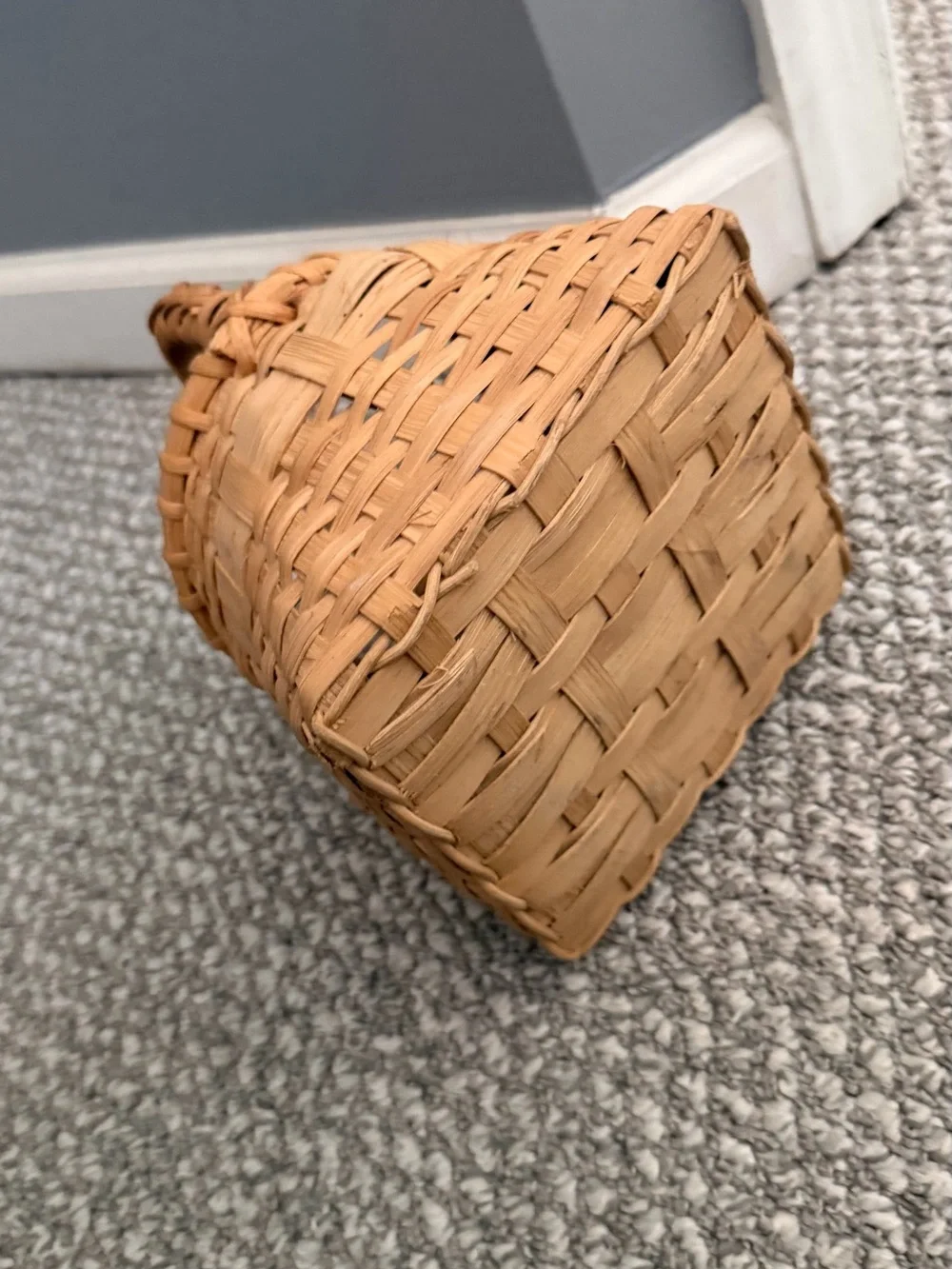 Handwoven Tan Wicker Basket with Square base and Handle - Home Accents